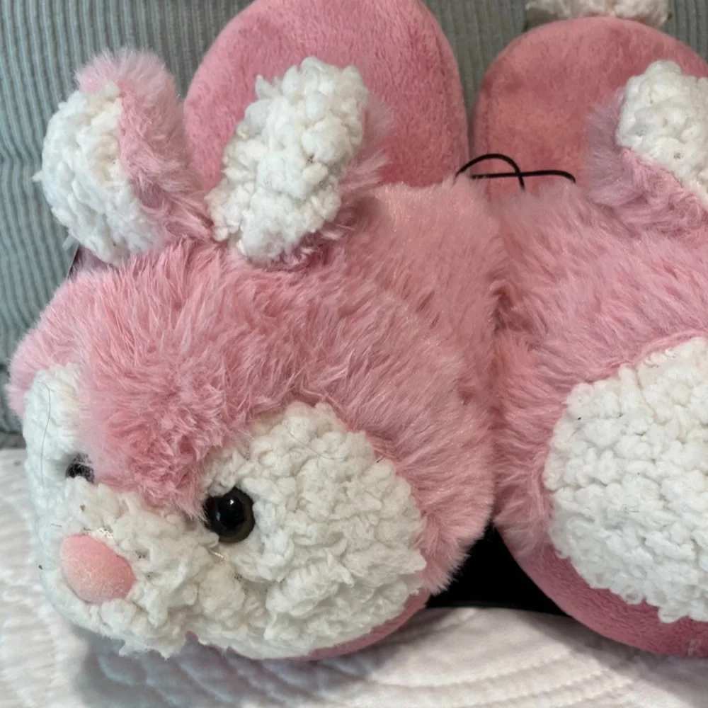 Pink Bunny Slippers Girls Plush House Shoes 11/12 New Comfy